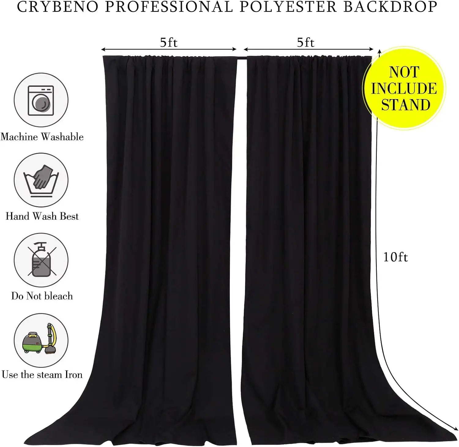 30ft x 10ft Black Backdrop Curtains — 6 Panels (5ft x 10ft each), Thick Solid Fabric Drape
