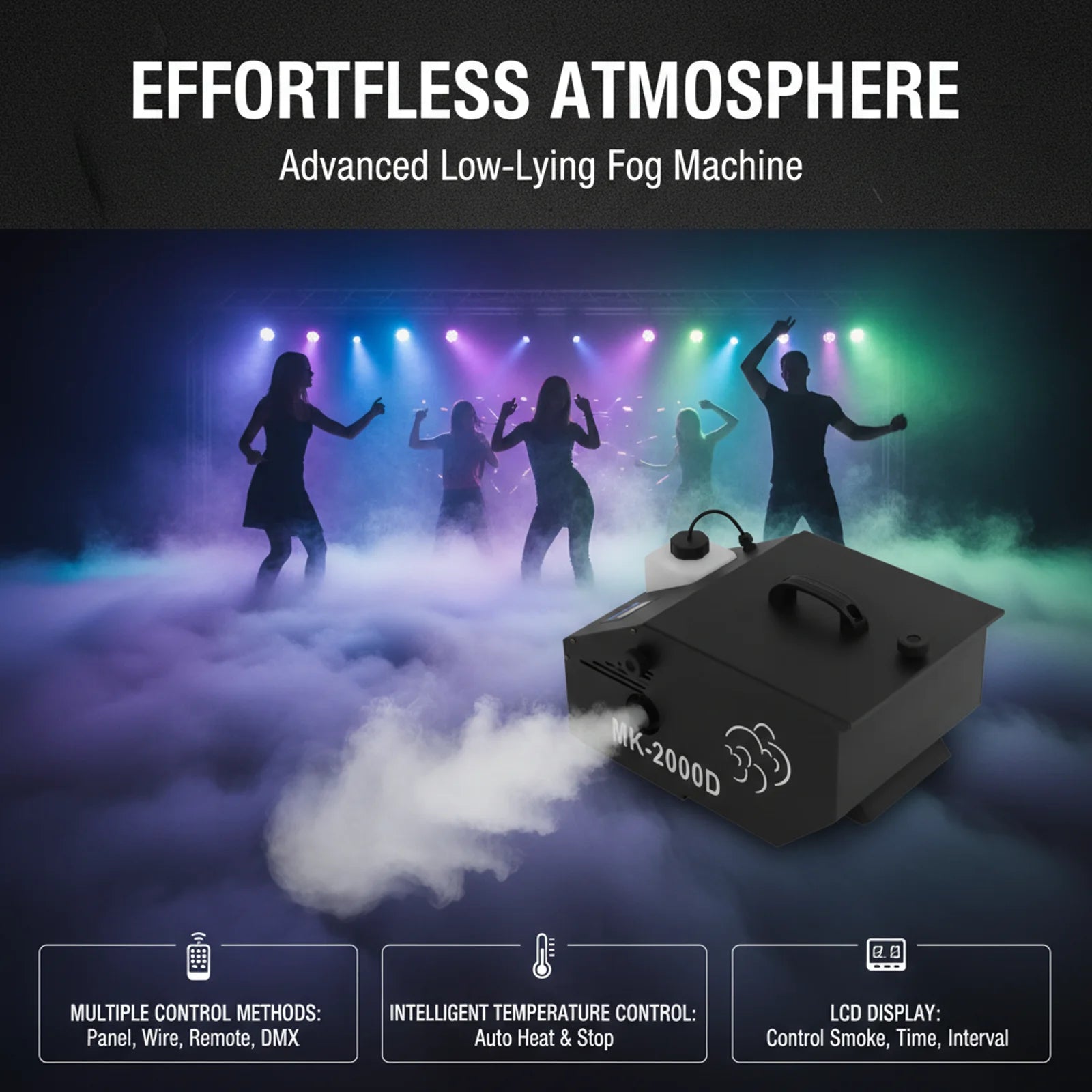 Low Lying Fog Machine  — DMX & Remote Control for Weddings & Stage