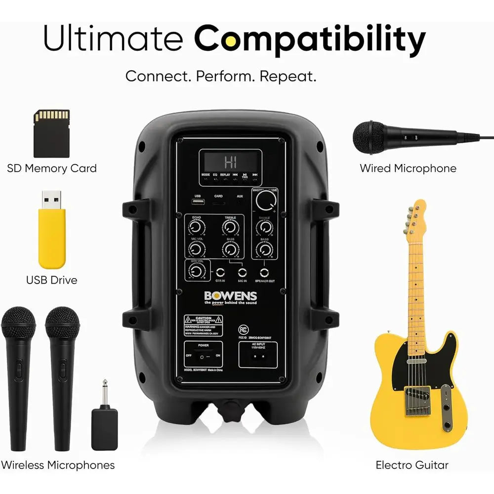 Portable Bluetooth PA System 8" with Wireless Microphone & Dual Speakers — Waterproof Battery-Powered for Parties & Karaoke