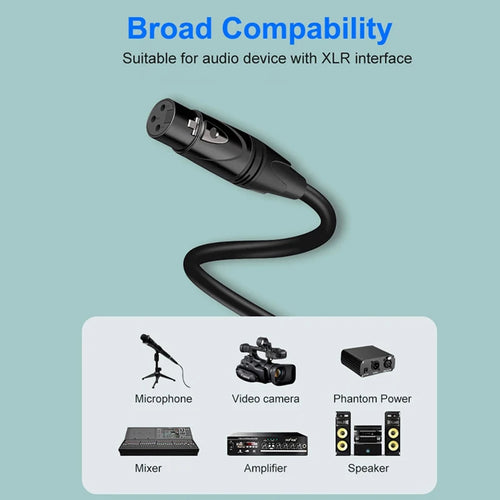 3-Pin XLR Male to Female Microphone Cable — Balanced Audio Cord for Mixers, Amplifiers & Speakers (0.5m–10m)