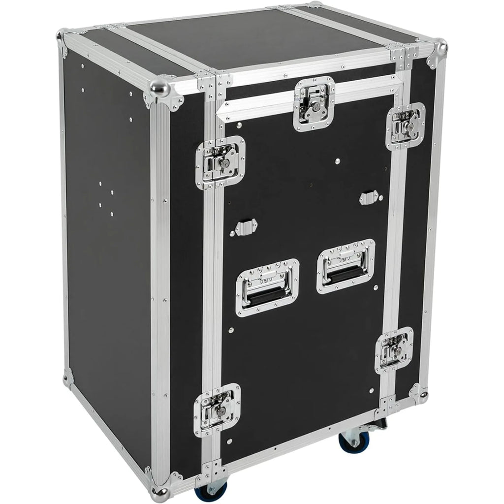 14U Mobile PA DJ Rack Road Case, Network & Stereo Rack with DJ Mixer Tops, Heavy-Duty 2-Tier Studio Equipment Cabinet with 4 Wheels, Amplifier Mixer Storage Stand for Live Sound, KTV, Home Theater