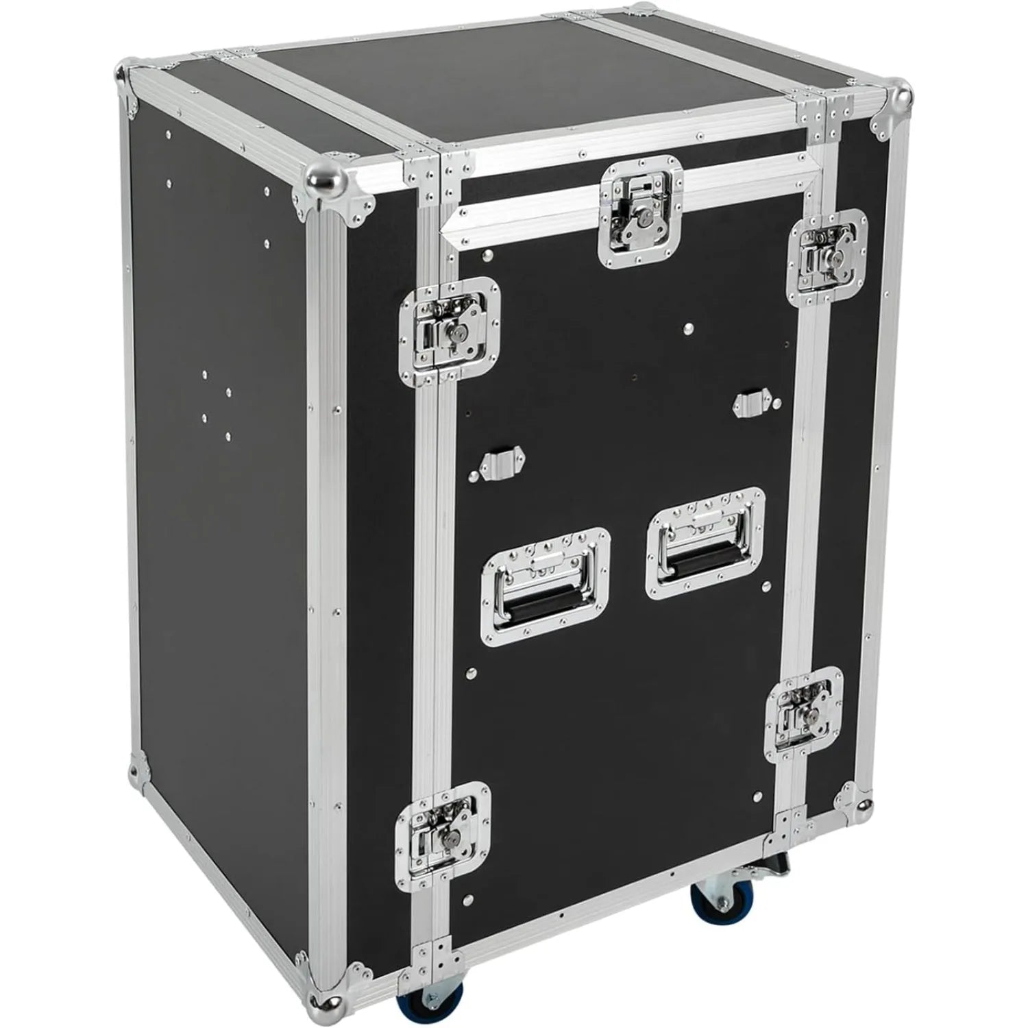 14U Mobile PA DJ Rack Road Case, Network & Stereo Rack with DJ Mixer Tops, Heavy-Duty 2-Tier Studio Equipment Cabinet with 4 Wheels, Amplifier Mixer Storage Stand for Live Sound, KTV, Home Theater