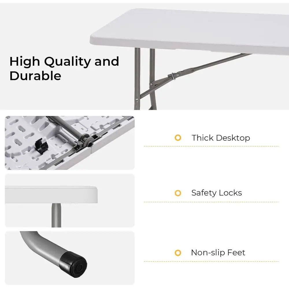 Portable 6ft Folding Table with Black Cloth, HDPE Top, Safety Locks, Compact Storage, Ideal for Outdoor Dining and Events