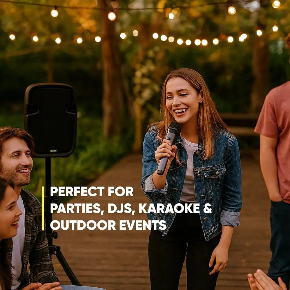 Portable Bluetooth PA System 8" with Wireless Microphone & Dual Speakers — Waterproof Battery-Powered for Parties & Karaoke