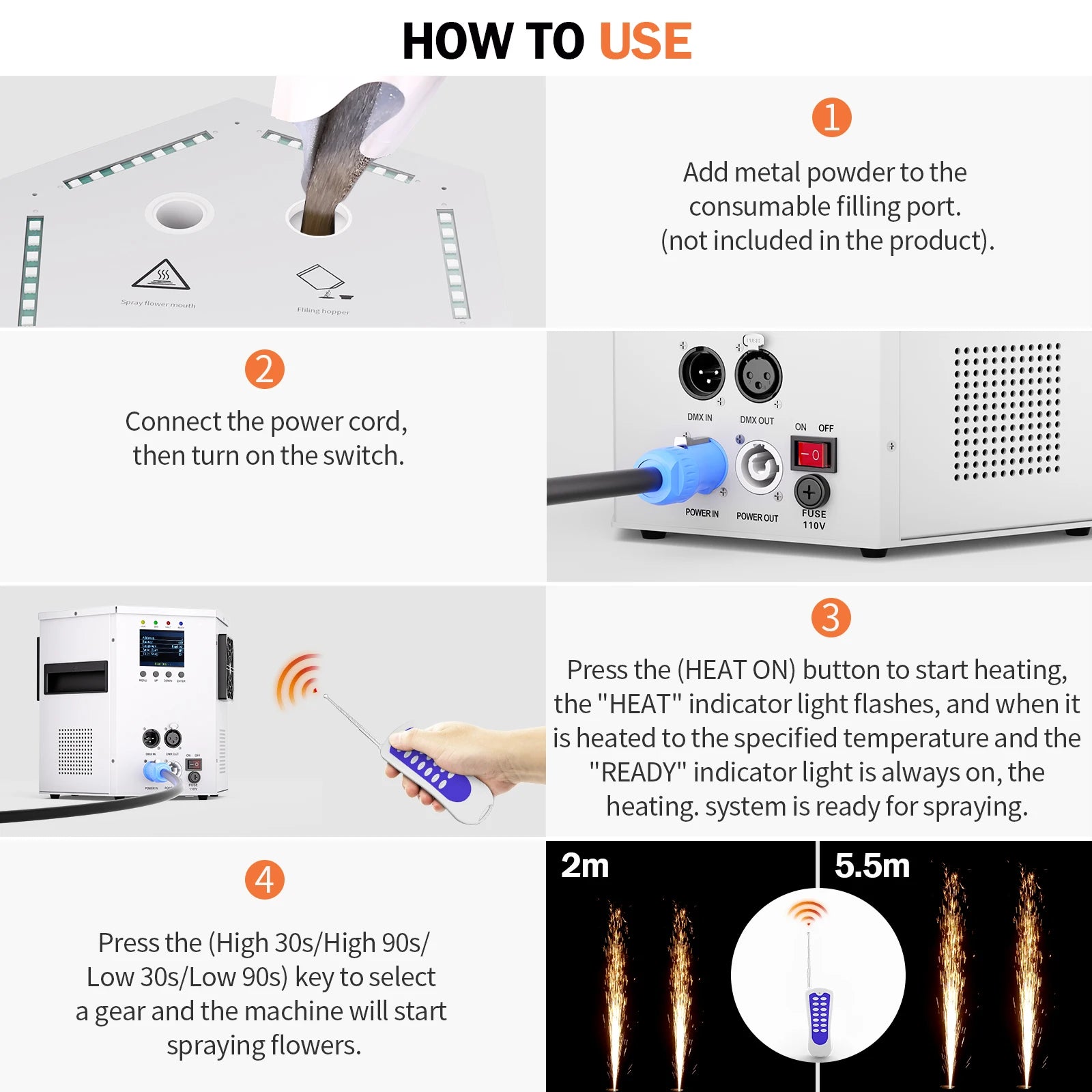 Fieryzeal 700W RGB LED Cold Sparks Machine DMX LED Light Flower Spraying Machine for Indoor/Outdoor