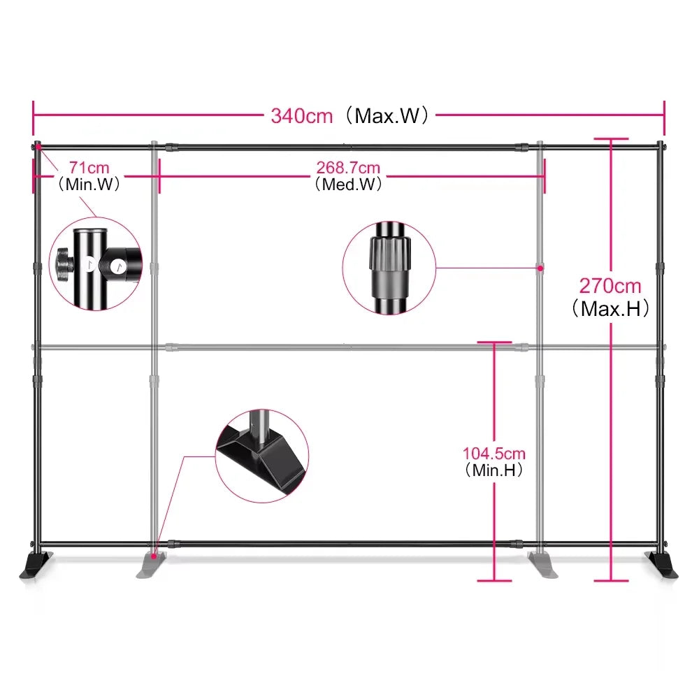 Heavy Duty Backdrop Stand 7.9x9.8ft — Photo Background Support with Wheels & Double Crossbar Options