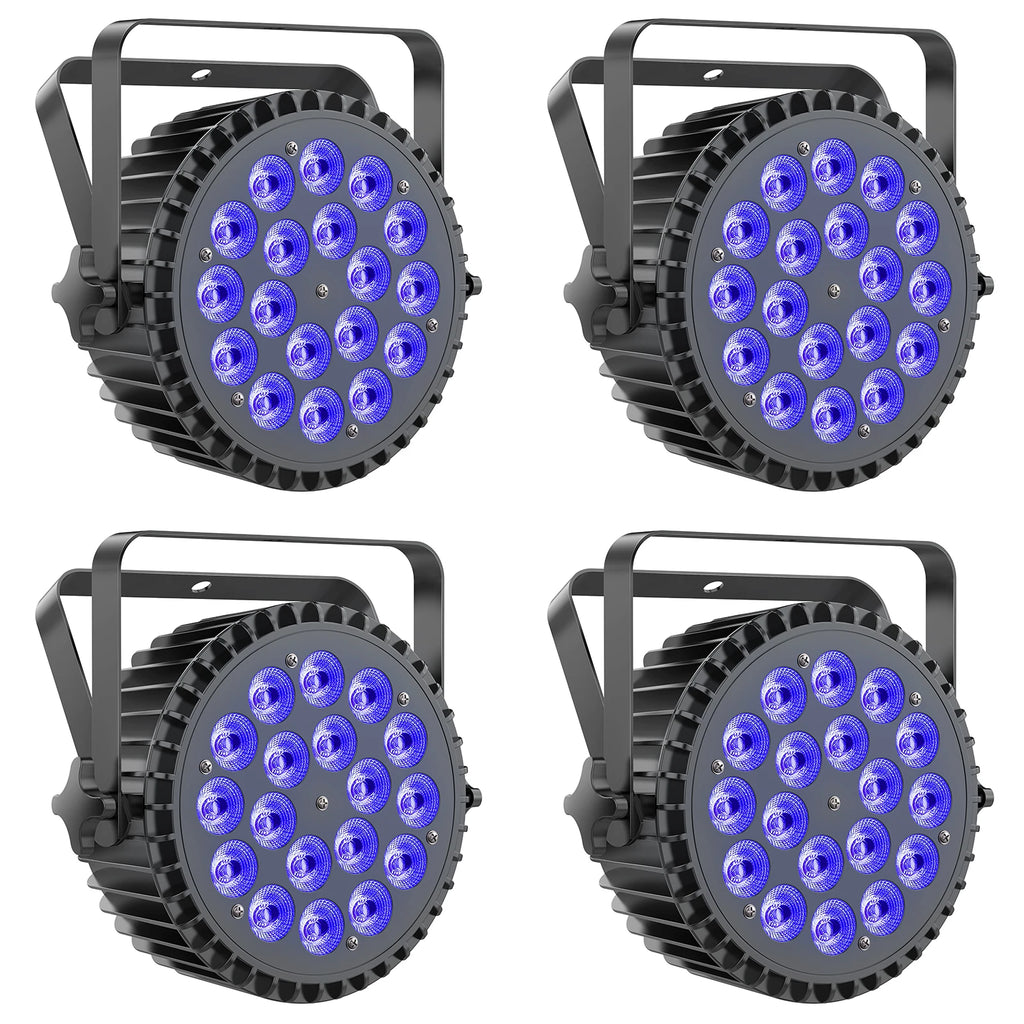 U'King 4PCS 18x10W RGBWA+UV 6 in 1 Par Light DMX512 Disco Light Strobe Effect LED Stage Lighting