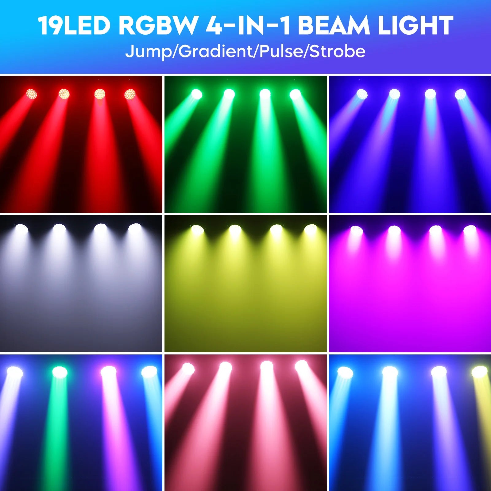 2 Pcs 19x15W Beam Moving Head Light RGBW LED Lighting DMX Stage Effect