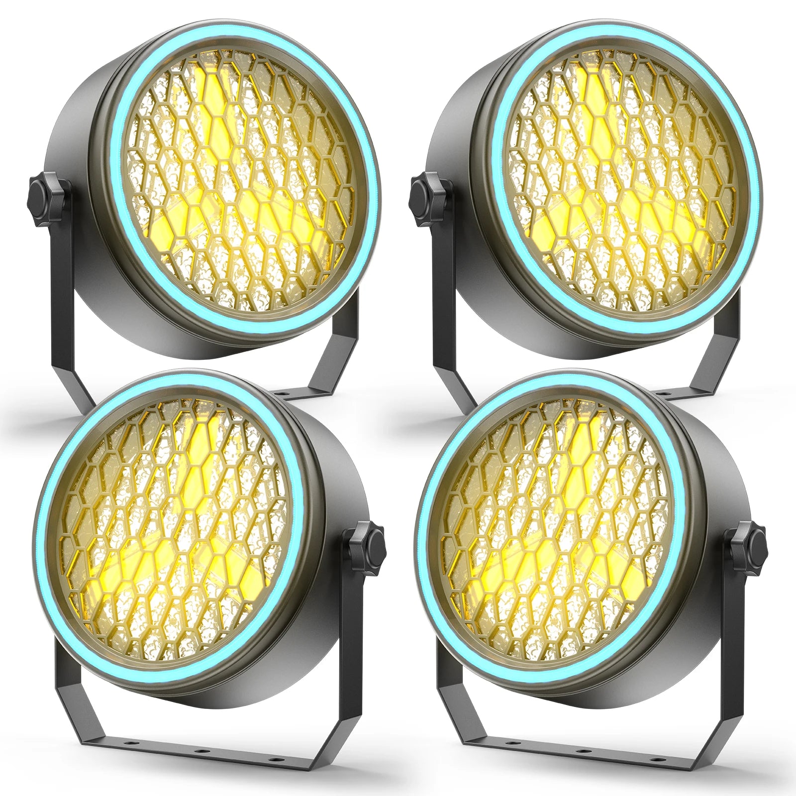4Pcs Golden Retro 30W COB Par Lights with RGB LED Strips — Vintage Stage Lighting for DJ Disco