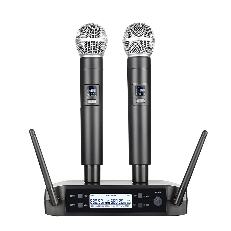 Dual Channel UHF Wireless Handheld Microphone System — Fixed Frequency Dynamic Mics for Karaoke, Wedding & Events