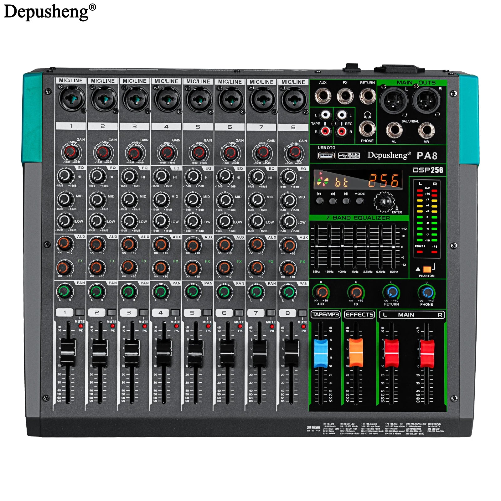6/8/12/16 Channels Audio Sound Mixer USB 48V Phantom Power 256 DSP Effects Sound Table