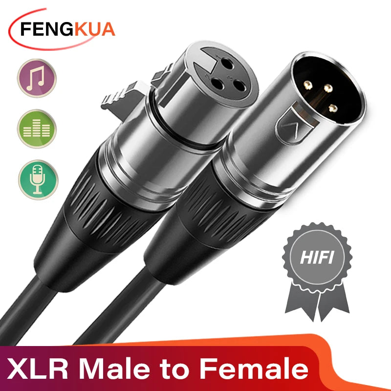 3-Pin XLR Male to Female Microphone Cable — Balanced Audio Cord for Mixers, Amplifiers & Speakers (0.5m–10m)