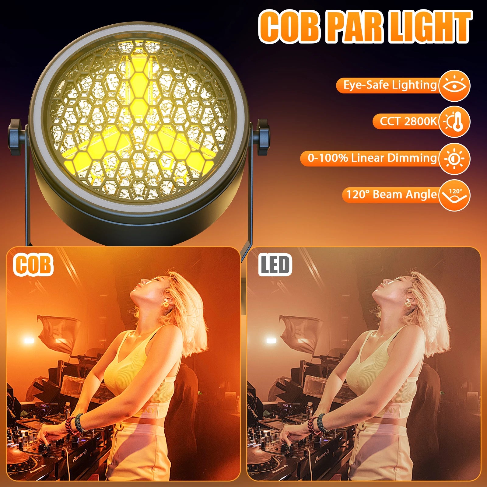 4Pcs Golden Retro 30W COB Par Lights with RGB LED Strips — Vintage Stage Lighting for DJ Disco
