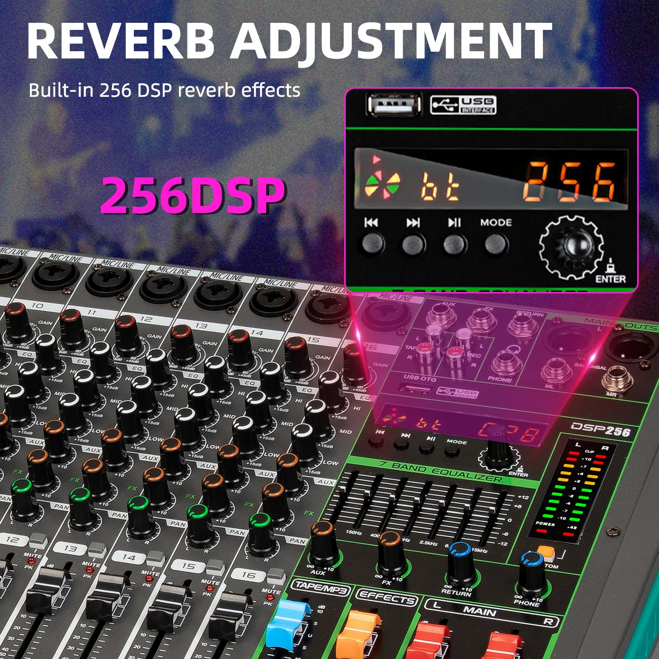 6/8/12/16 Channels Audio Sound Mixer USB 48V Phantom Power 256 DSP Effects Sound Table
