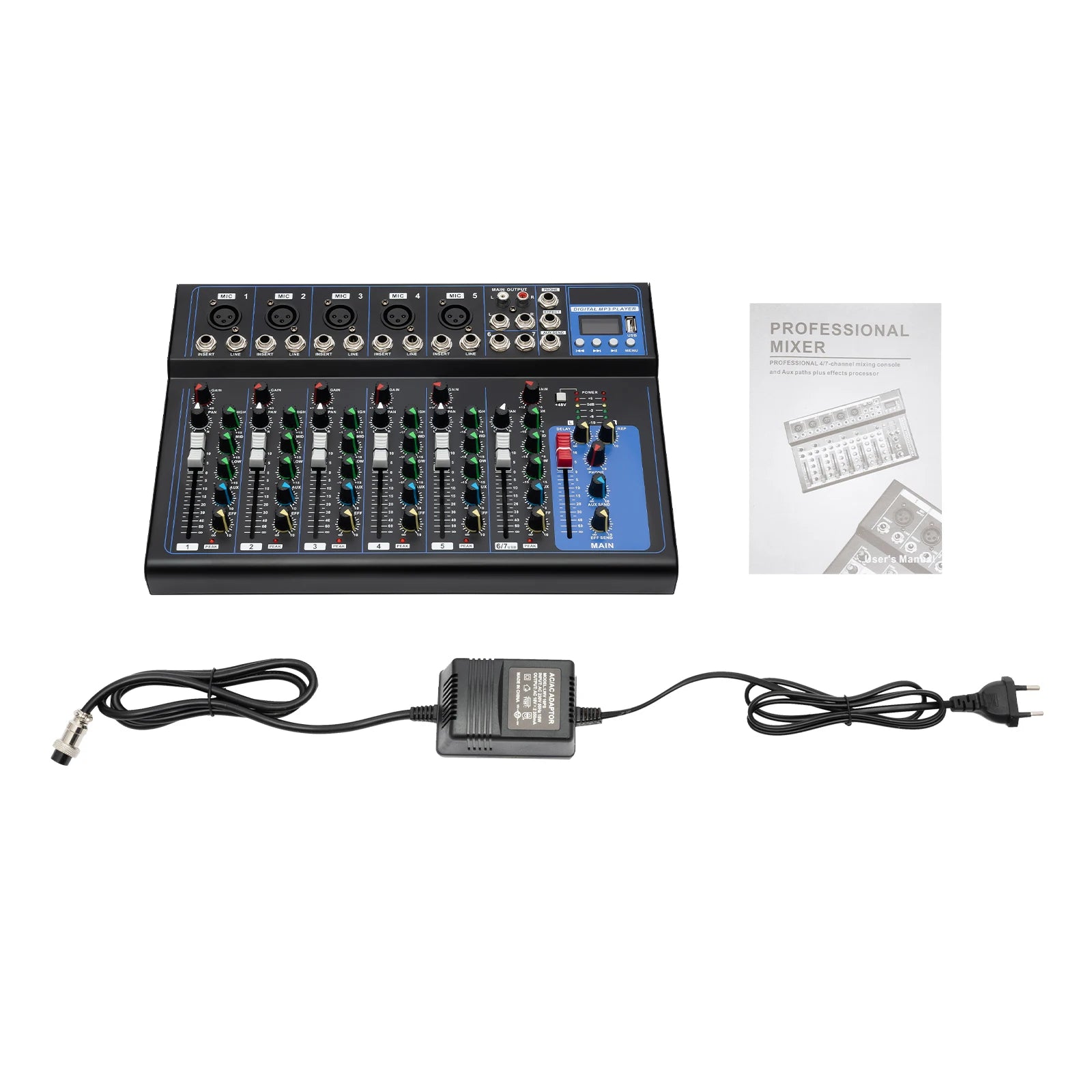 7/8-Channel Professional Mixer Soundboard Console with Bluetooth USB PC Recording Input XLR Microphone Jack