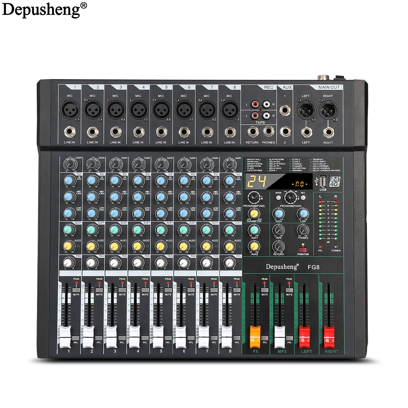 Audio Mixer Console 8/12 Channel DJ 24DSP Professional Audio Mixer