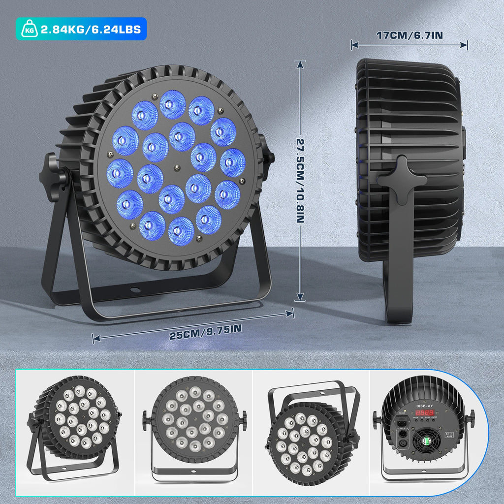 U'King 4PCS 18x10W RGBWA+UV 6 in 1 Par Light DMX512 Disco Light Strobe Effect LED Stage Lighting