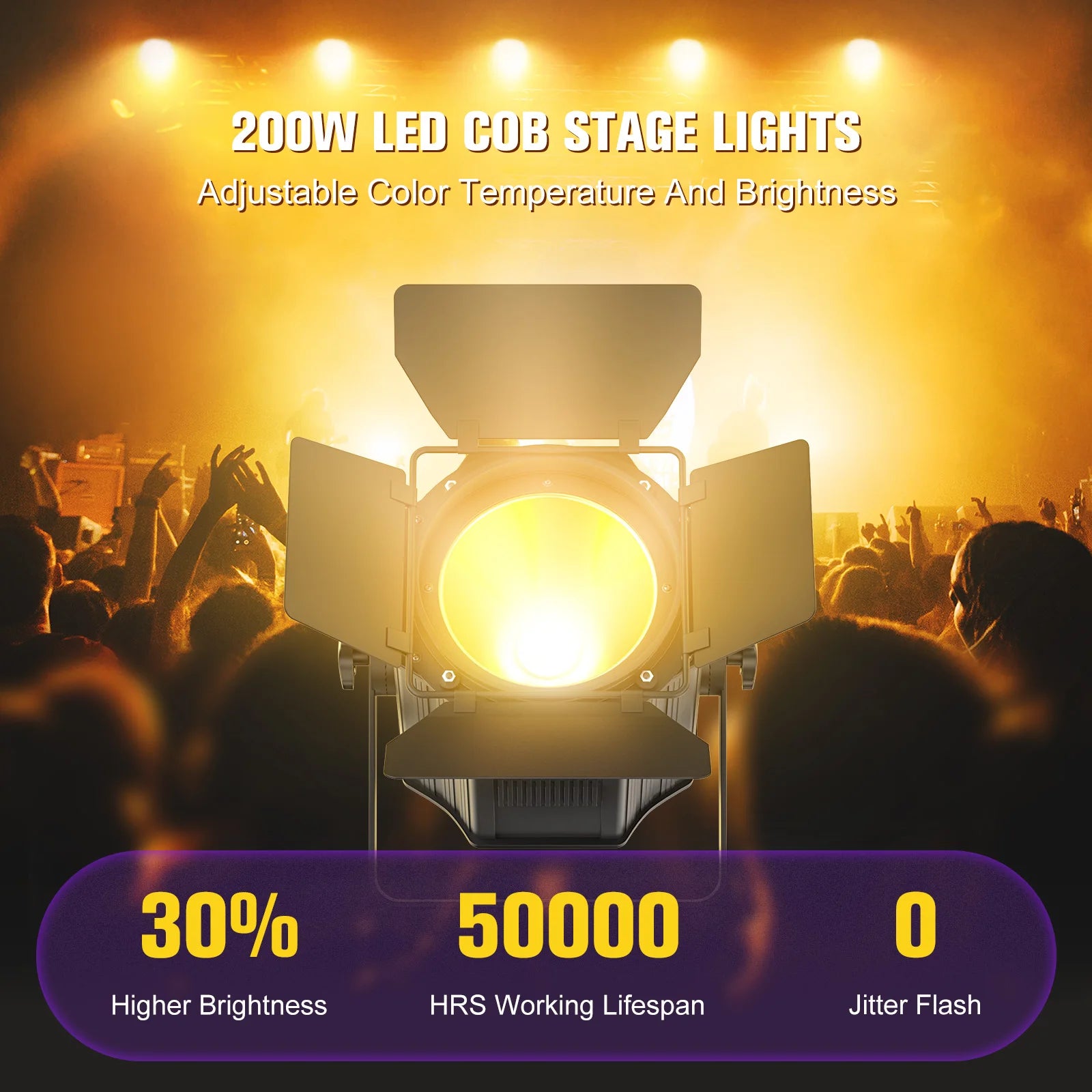 U'King 4Pcs 200W LED COB Par Lights with Barndoor — Dual Color DMX Stage Lighting (Warm & Cold White, 3200K–6500K)