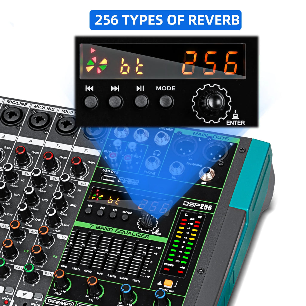 Professional Audio Mixer MG6 6 Channel Sound Board Console Built-in 256 Reverb Effect