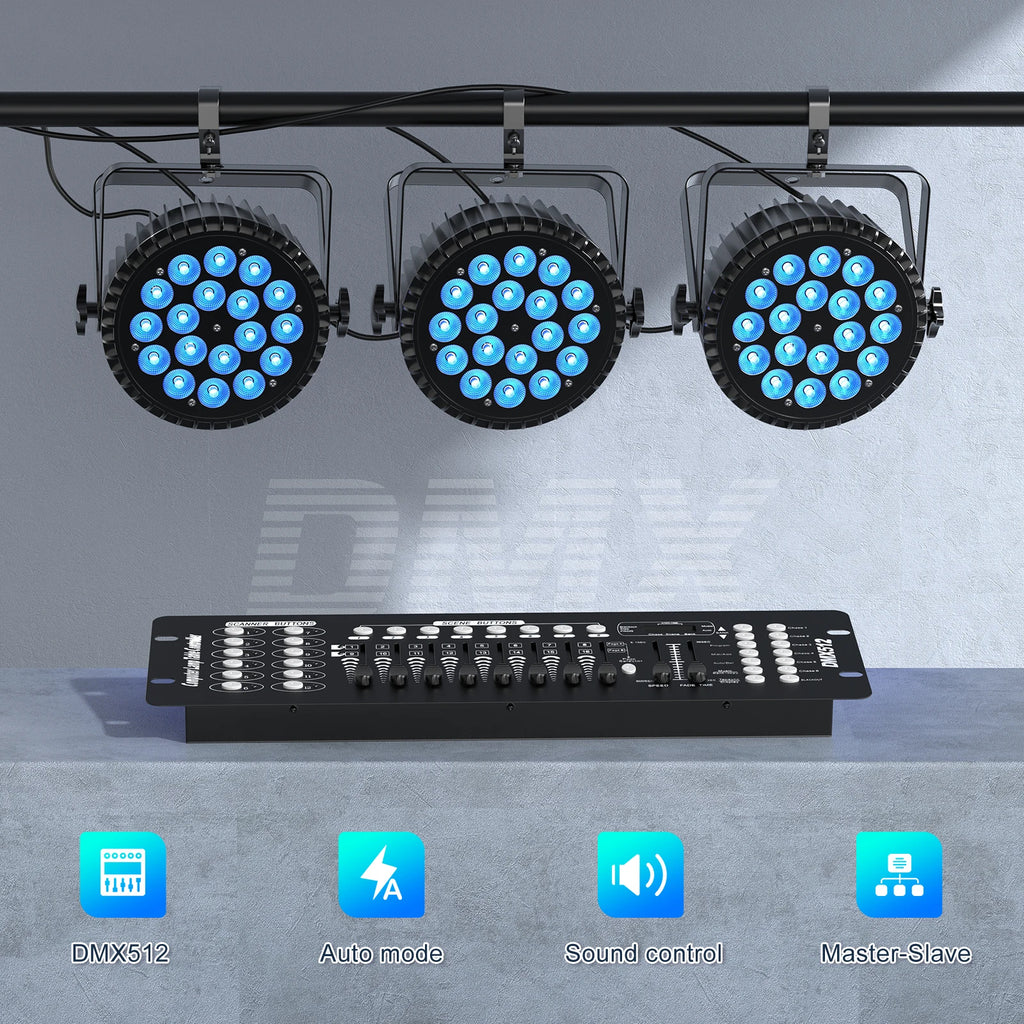 U'King 4PCS 18x10W RGBWA+UV 6 in 1 Par Light DMX512 Disco Light Strobe Effect LED Stage Lighting