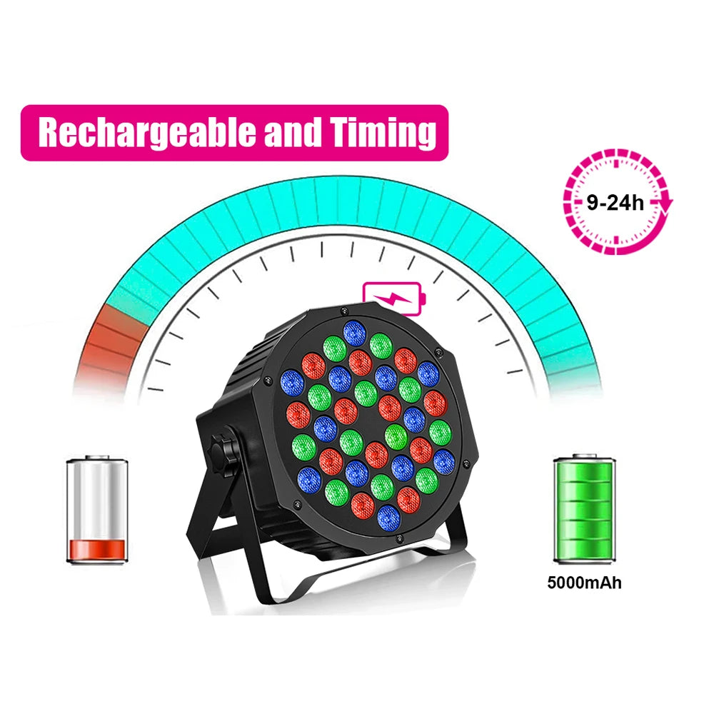 U'King 4PCS 36LED Par Light DMX512 RGB LED Uplights Battery Powered Uplighting Rechargeable Stage Light