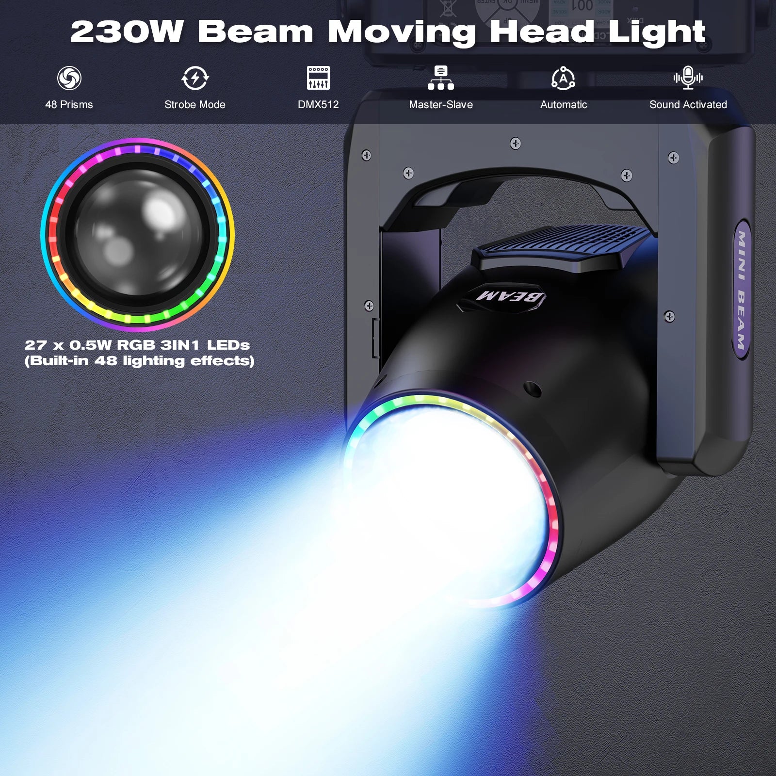 U'King 4 Pcs 230W Beam Moving Head Lights, 14 Gobos, 13 Colors, 48 Prisms