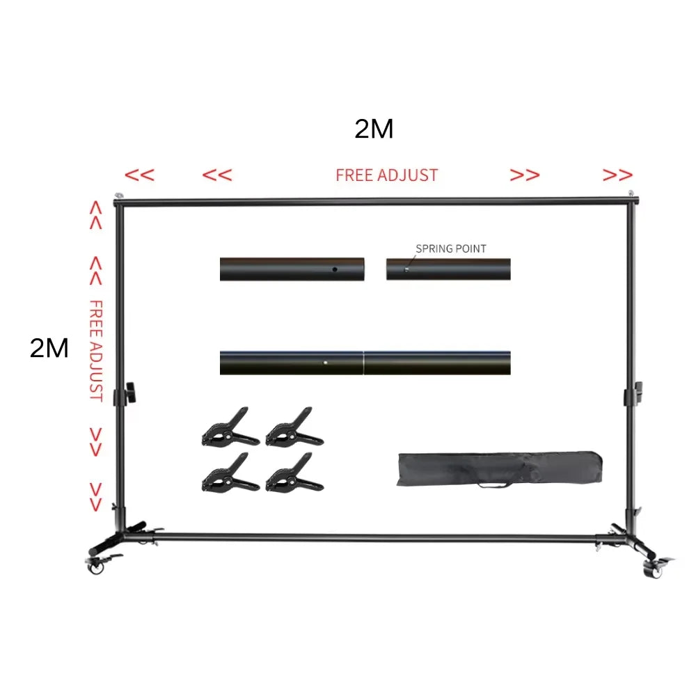 Heavy Duty Backdrop Stand 7.9x9.8ft — Photo Background Support with Wheels & Double Crossbar Options