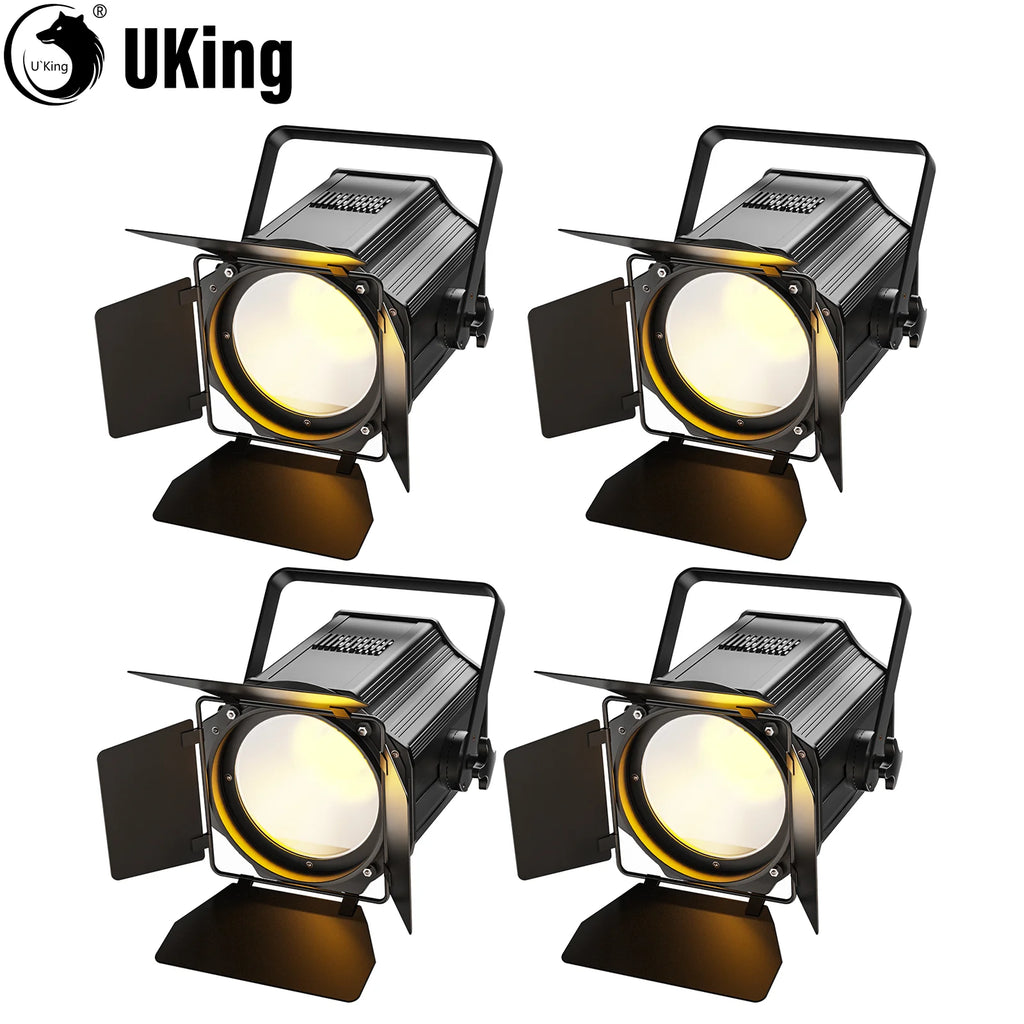 U'King 4Pcs 200W LED COB Par Lights with Barndoor — Dual Color DMX Stage Lighting (Warm & Cold White, 3200K–6500K)
