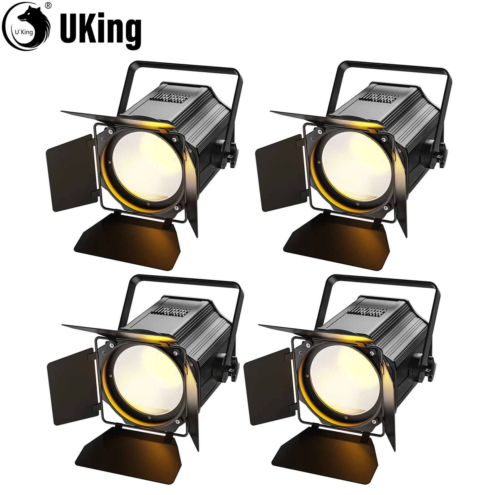 U'King 4Pcs 200W LED COB Par Lights with Barndoor — Dual Color DMX Stage Lighting (Warm & Cold White, 3200K–6500K)