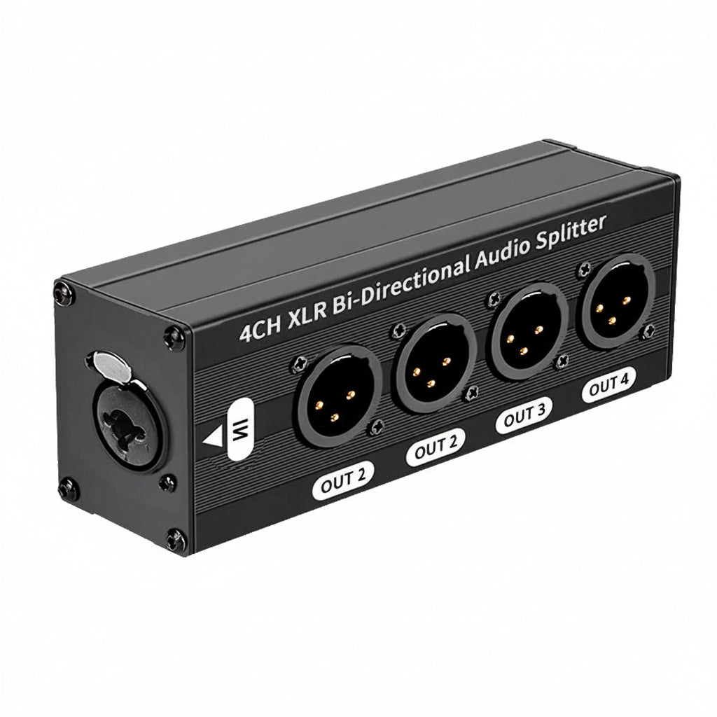 TITAK XLR Audio Splitter 1x4 3-Pin Balanced — 1 Input 4 Output Signal Distribution (No Power Needed)