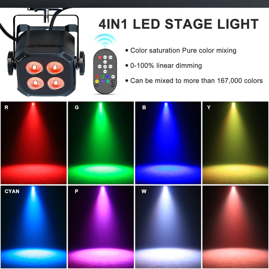 U'King 8 Pcs Set Square LED Par Lights Stage Light Remote & DMX Controlled DJ Light
