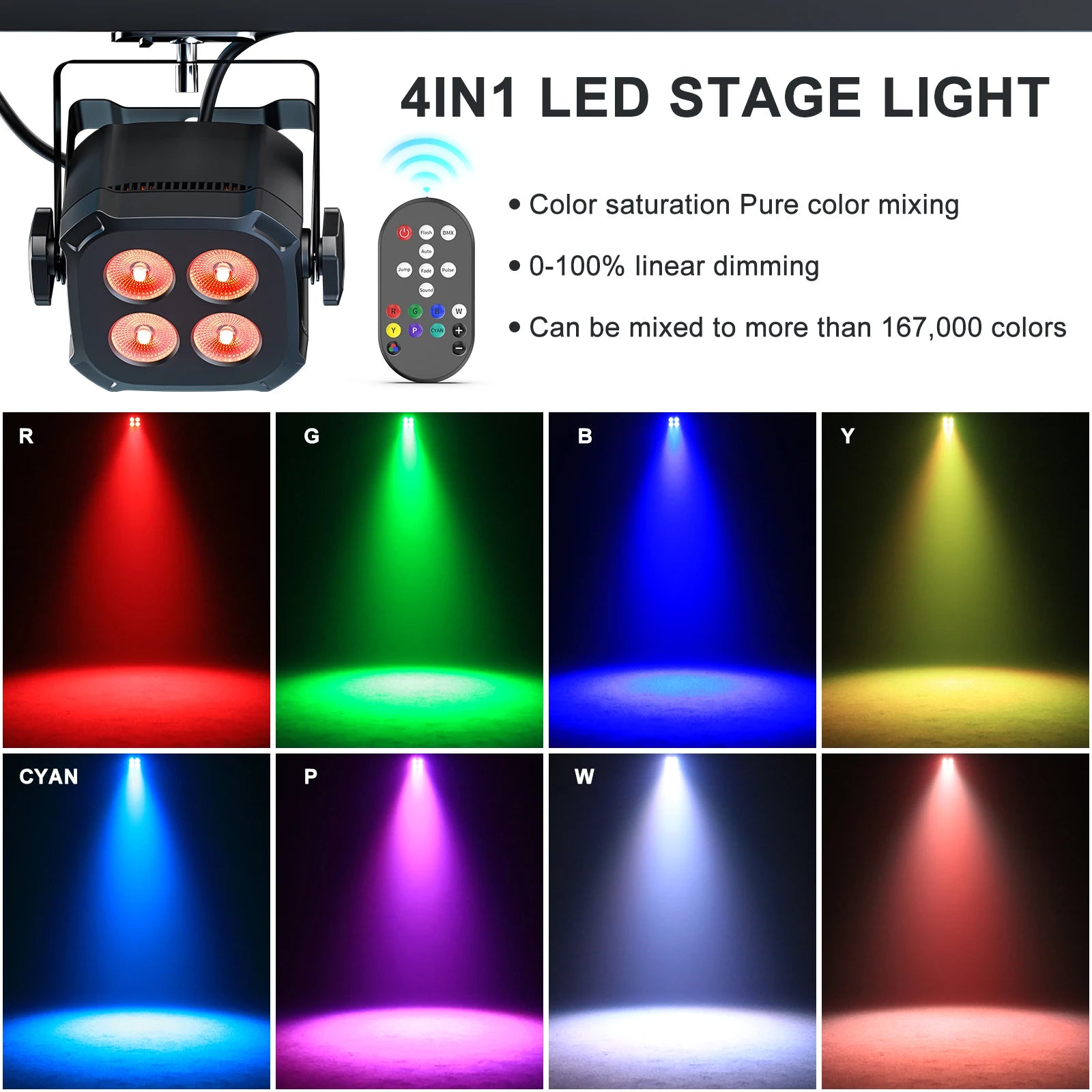 U'King 8 Pcs Set Square LED Par Lights Stage Light Remote & DMX Controlled DJ Light