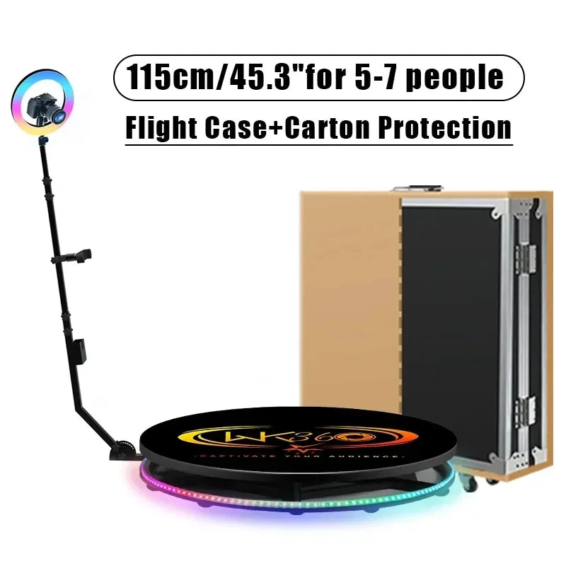 MWE 360 Photo Booth Machine — Professional Automatic Rotating Camera System with ChackTok APP, Flight Case & LED Lighting