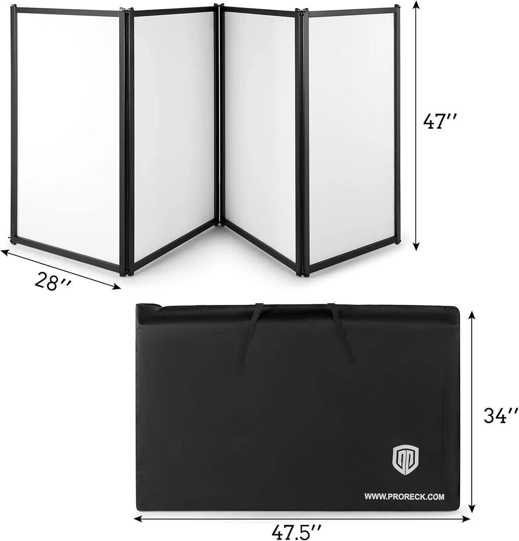 PRORECK DJ Foldable Facade Portable Event Booth Panels 4 Detachable Black Metal Frame Projector Display Scrim Panel withCarryBag