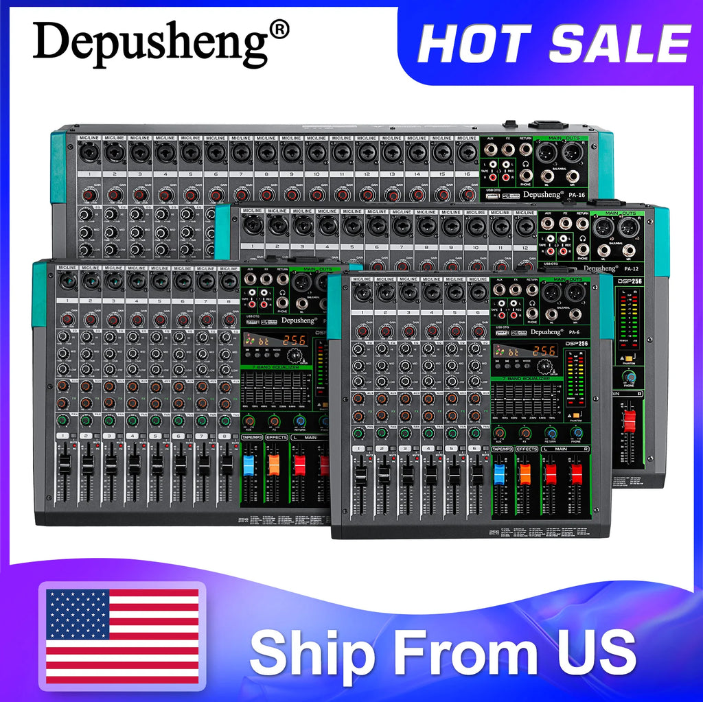 6/8/12/16 Channels Audio Sound Mixer USB 48V Phantom Power 256 DSP Effects Sound Table