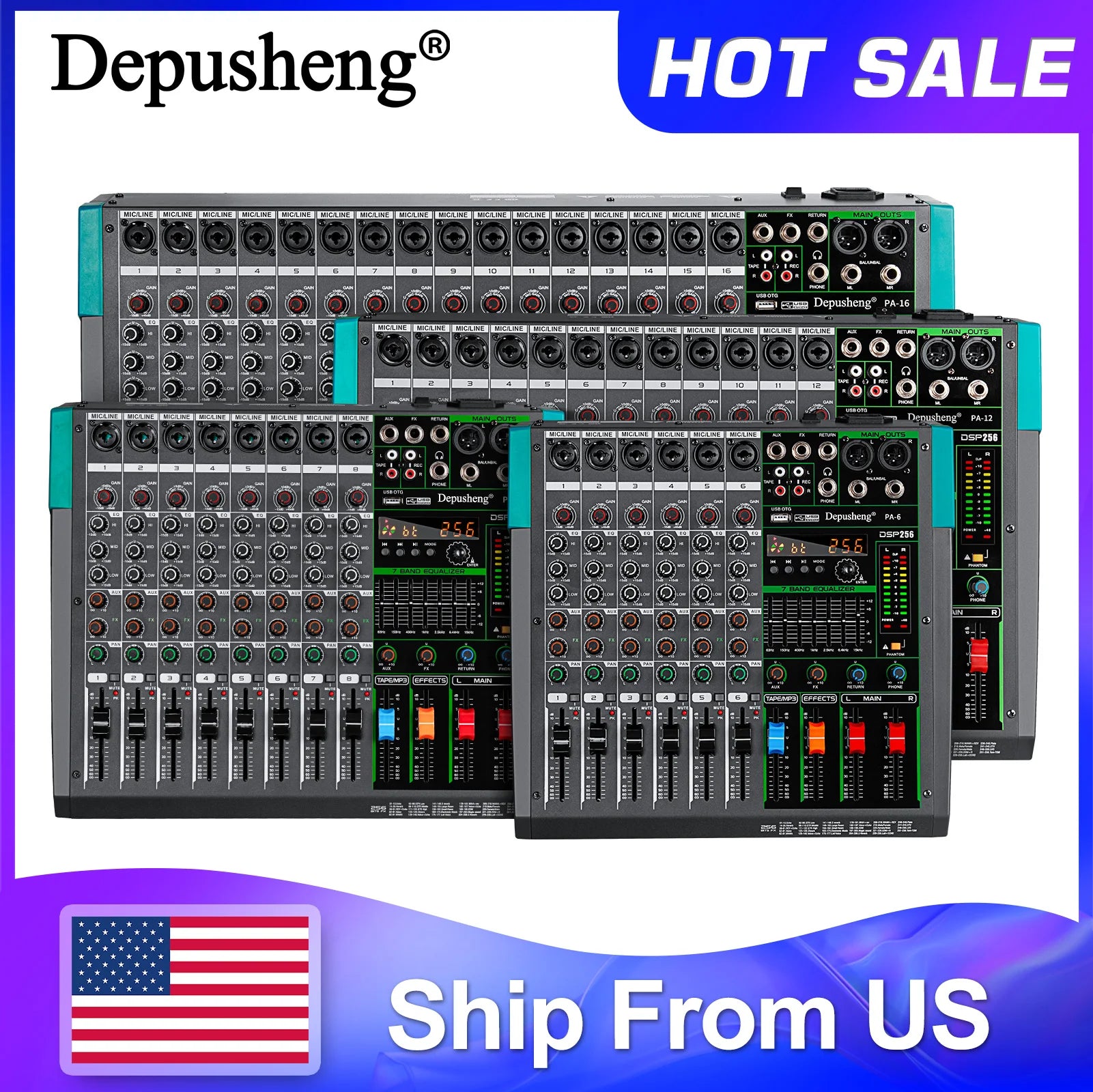 6/8/12/16 Channels Audio Sound Mixer USB 48V Phantom Power 256 DSP Effects Sound Table