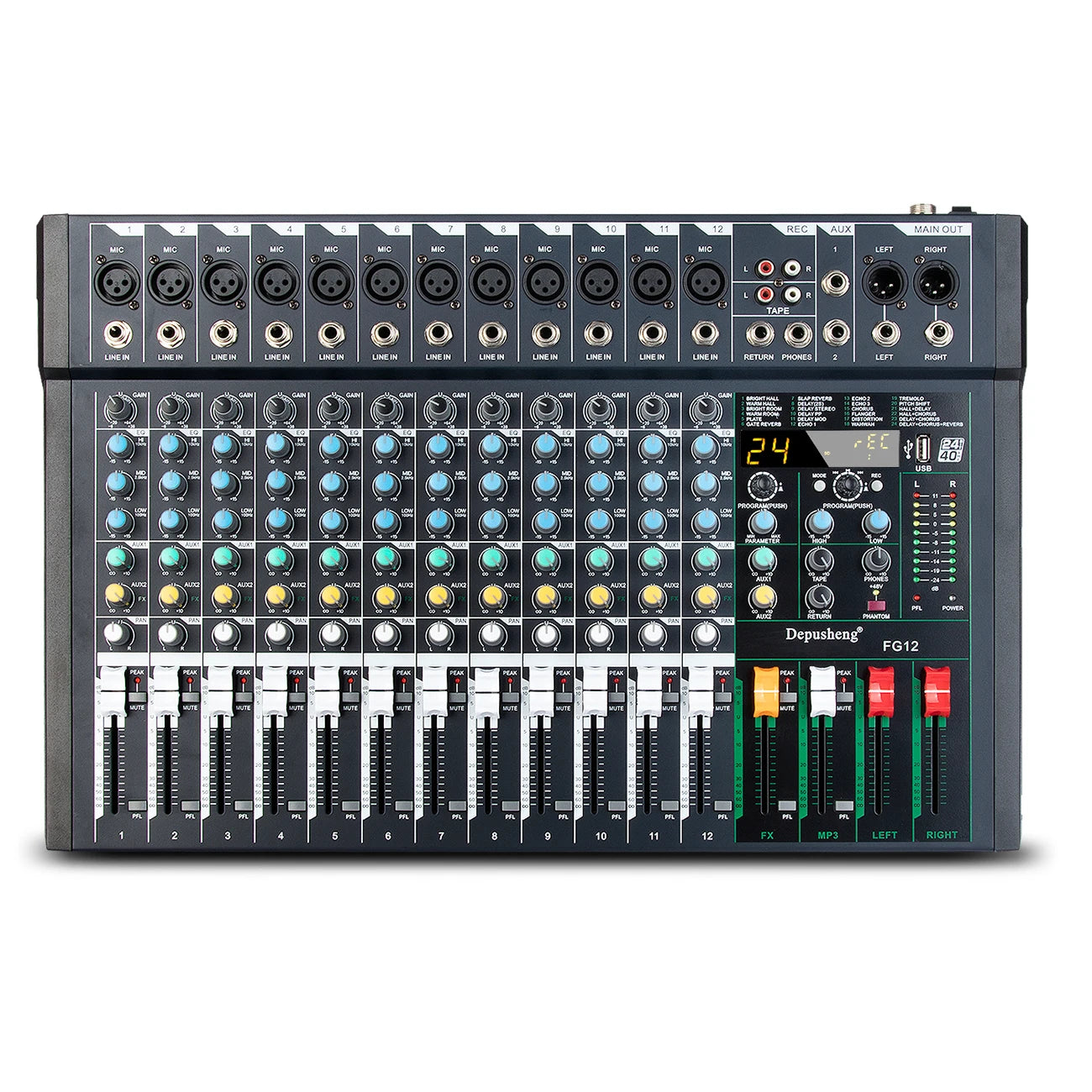 Audio Mixer Console 8/12 Channel DJ 24DSP Professional Audio Mixer