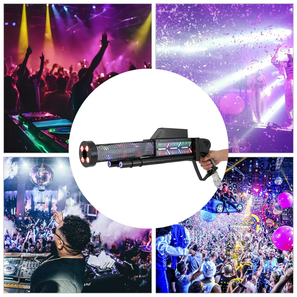 Gatling CO2 Fog Machine LED RGB Light Handheld Smoke Cannon Atmosphere Effect Fogger