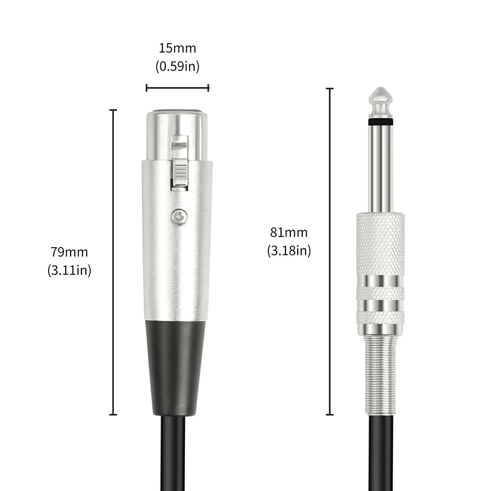 XLR Female to 1/4 TS Unbalanced Microphone Cable — Gold-Plated Connectors & Braided Shielding (1.8m, 3m, 5m)