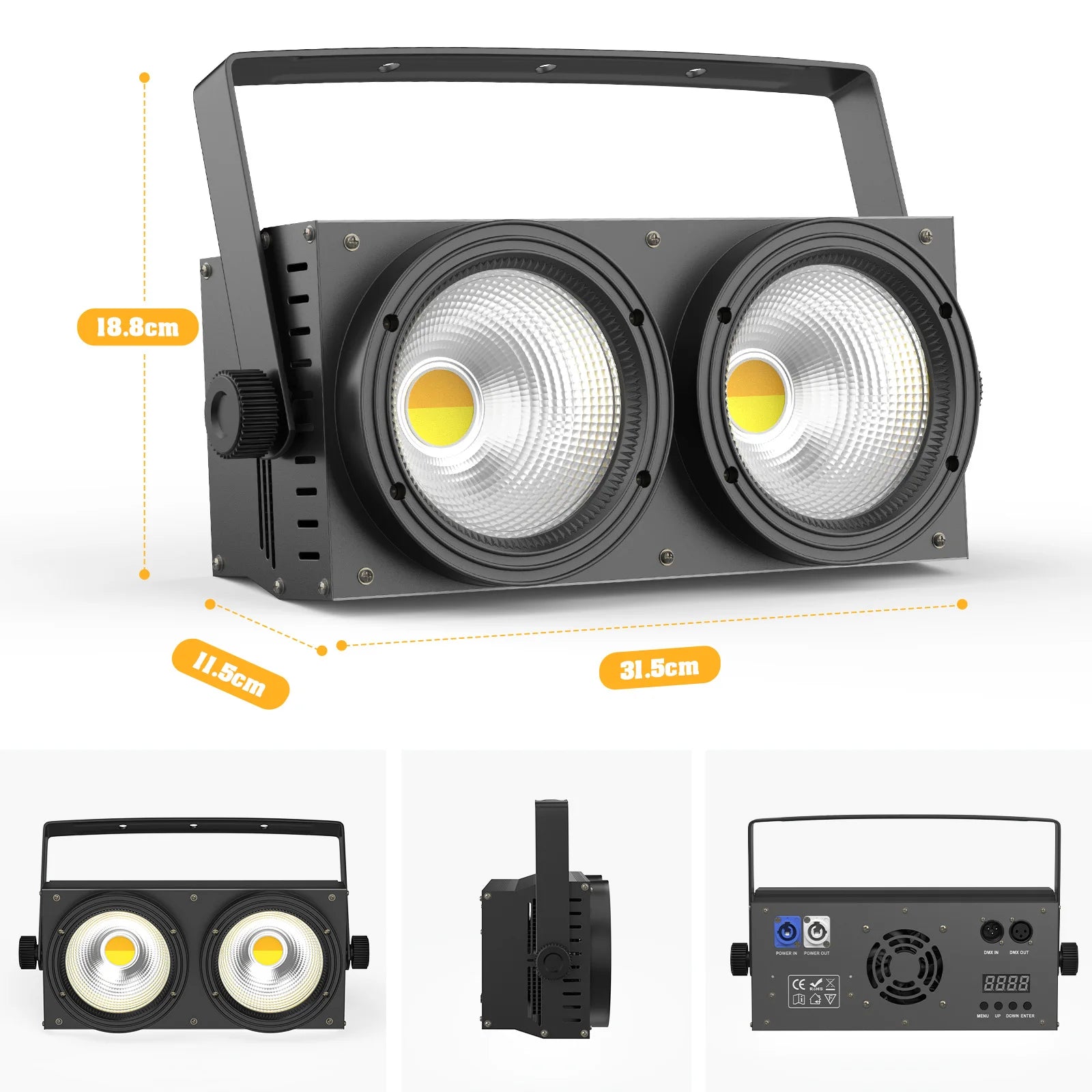 U'King 4-Pack 200W COB Blinder Lights — 2-Eyes LED Stage Par with DMX512 & Cool/Warm White for Clubs, Concerts & Events