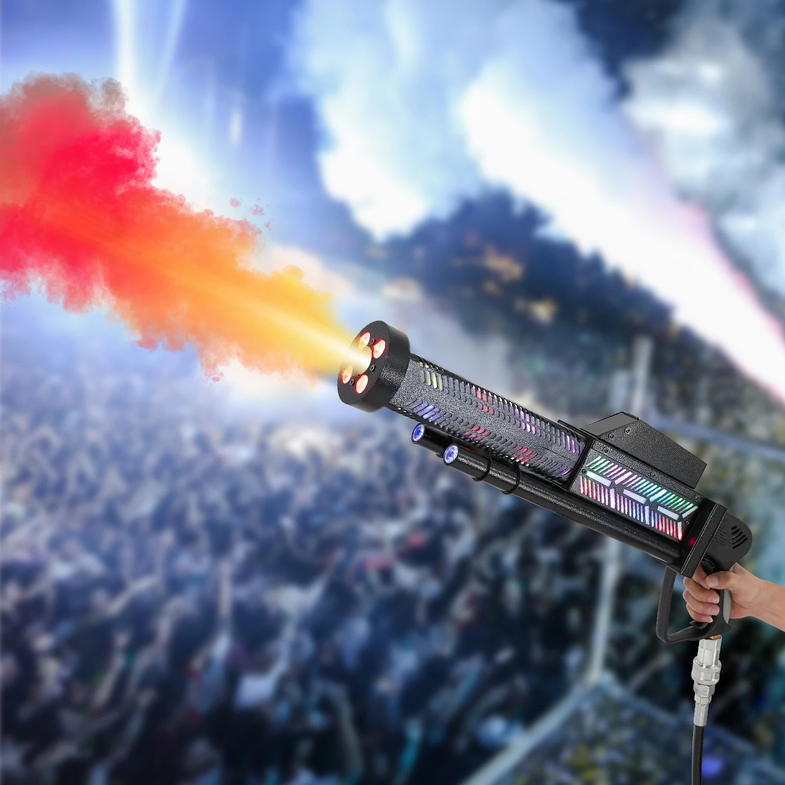Gatling CO2 Fog Machine LED RGB Light Handheld Smoke Cannon Atmosphere Effect Fogger