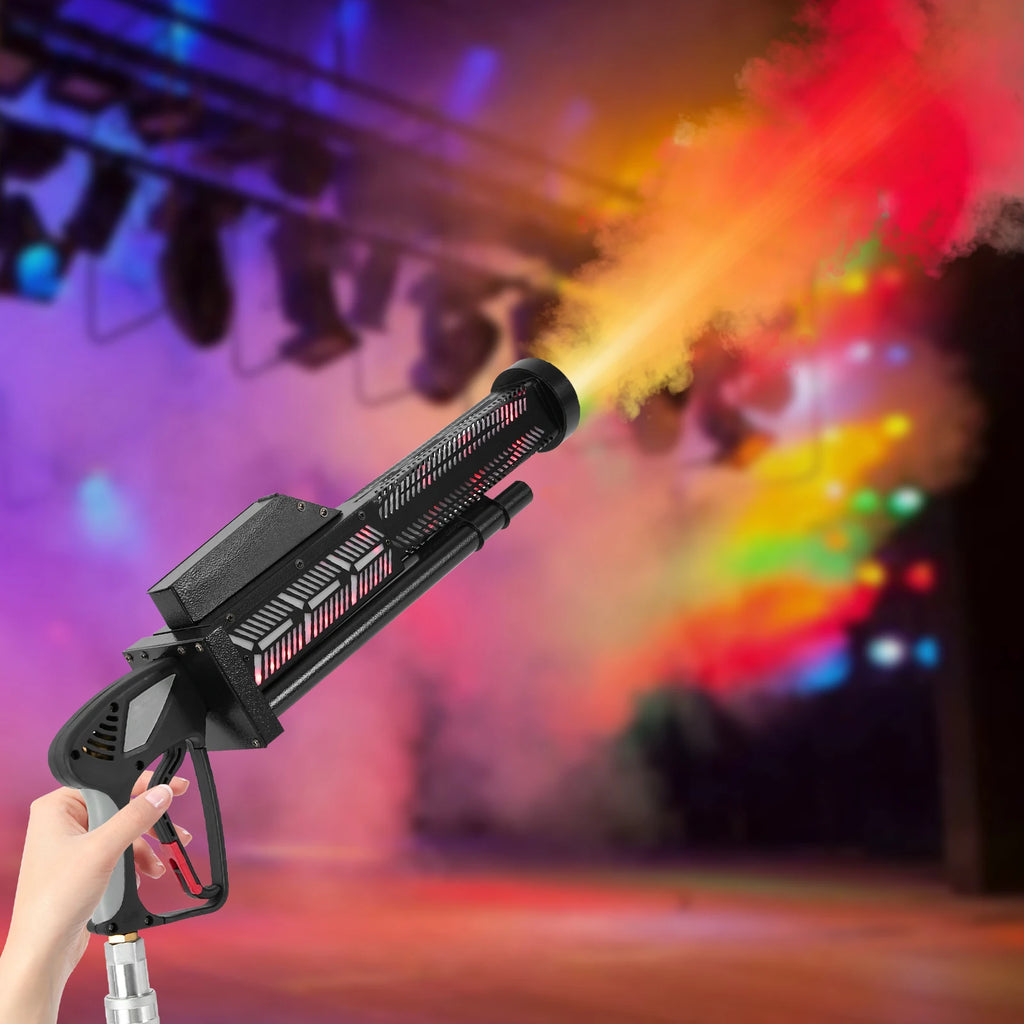 Gatling CO2 Fog Machine LED RGB Light Handheld Smoke Cannon Atmosphere Effect Fogger