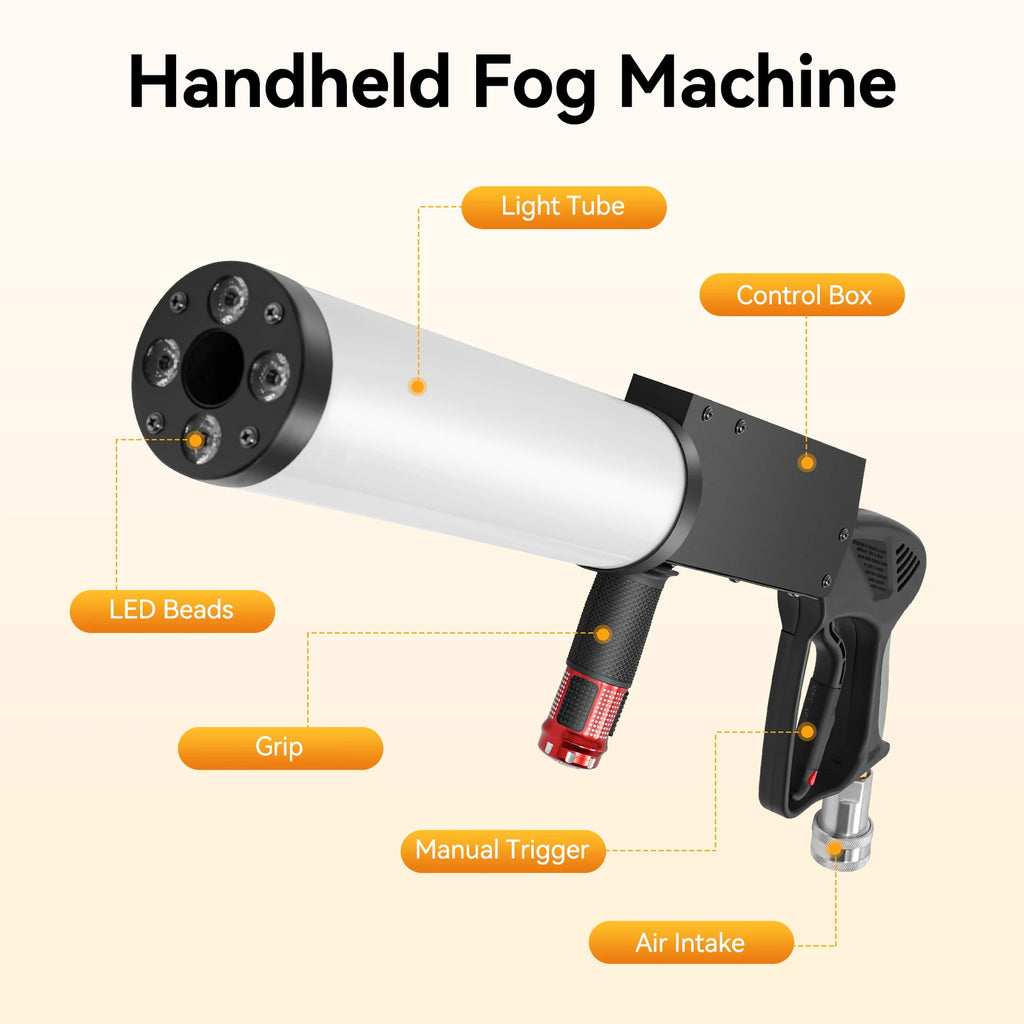 Handheld CO2 Jet Fog Machine with 4 LED Lights — Smoke Cannon for Concerts, Bars & Weddings