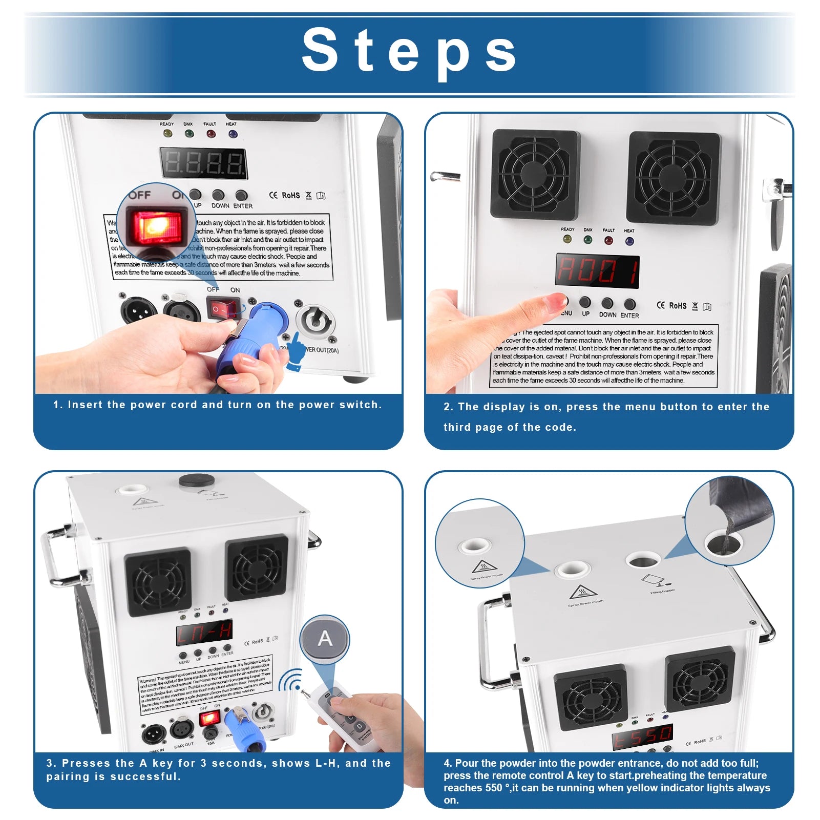 U`King Cold Spark Machine White — Wireless Remote & DMX for Weddings & Stage