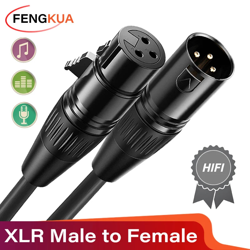 3-Pin XLR Male to Female Microphone Cable — Balanced Audio Cord for Mixers, Amplifiers & Speakers (0.5m–10m)