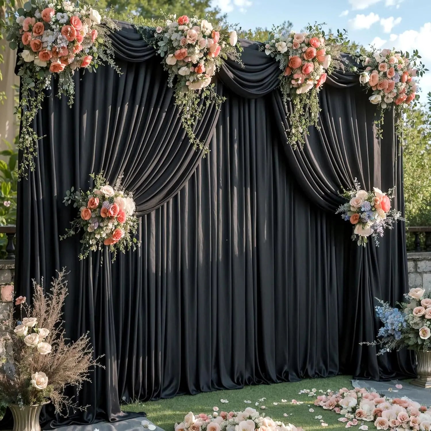 30ft x 10ft Black Backdrop Curtains — 6 Panels (5ft x 10ft each), Thick Solid Fabric Drape