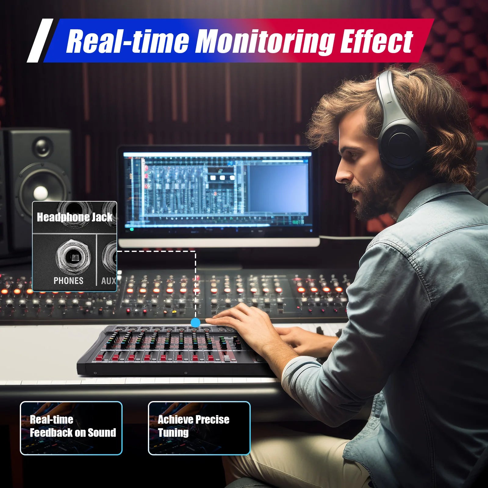 7/8-Channel Professional Mixer Soundboard Console with Bluetooth USB PC Recording Input XLR Microphone Jack