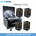 Blueshow Ti Powder Cold Spark Machine 750W — 4-Pack with Flight Case for Weddings & Stage