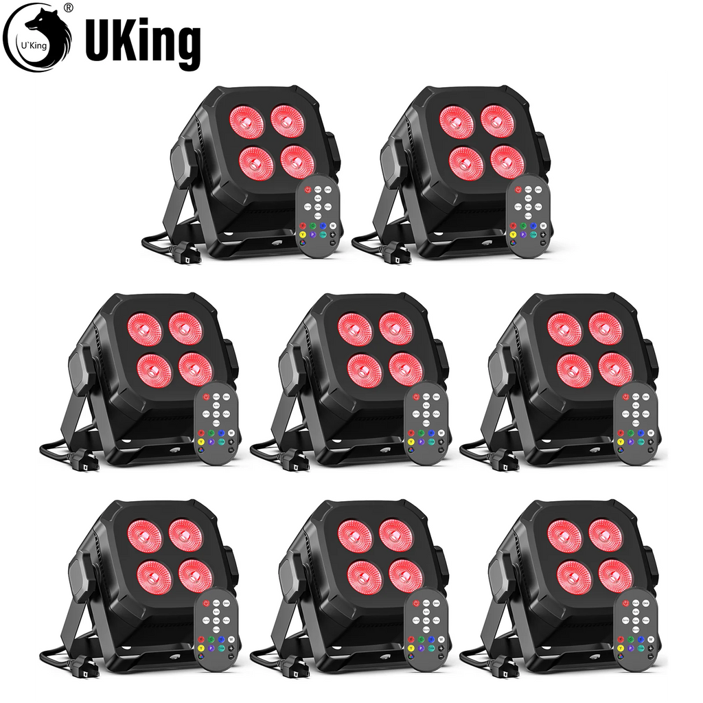 U'King 8 Pcs Set Square LED Par Lights Stage Light Remote & DMX Controlled DJ Light