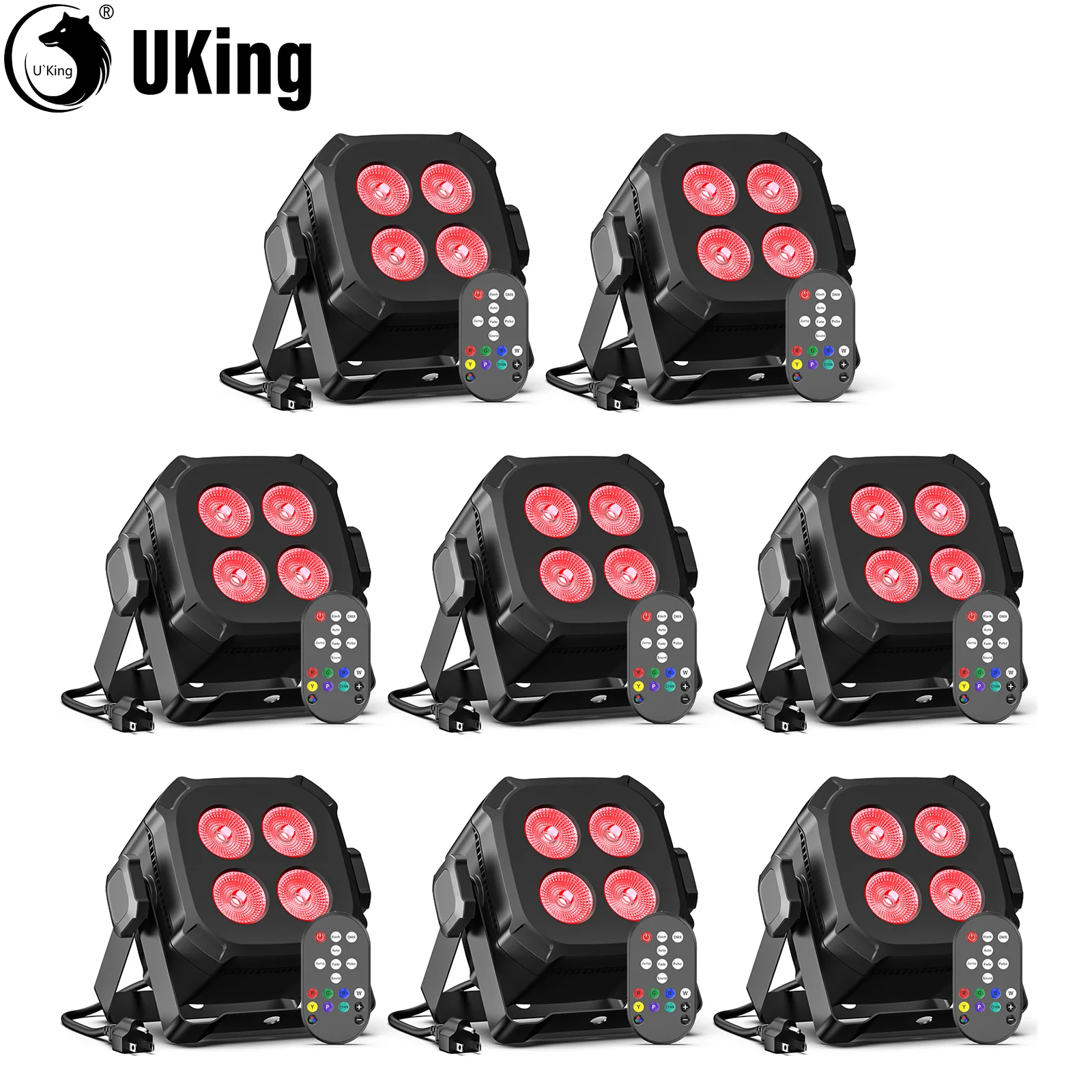 U'King 8 Pcs Set Square LED Par Lights Stage Light Remote & DMX Controlled DJ Light